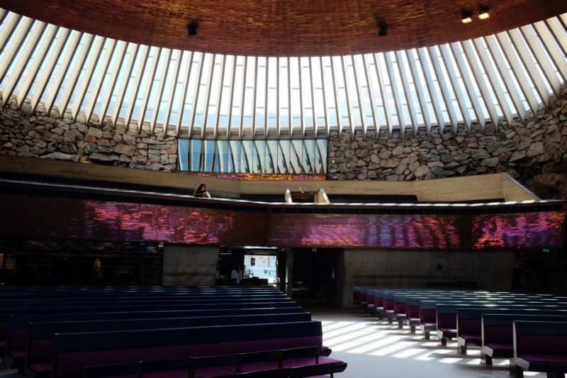 Inside Temppeliaukio church in Helsinki