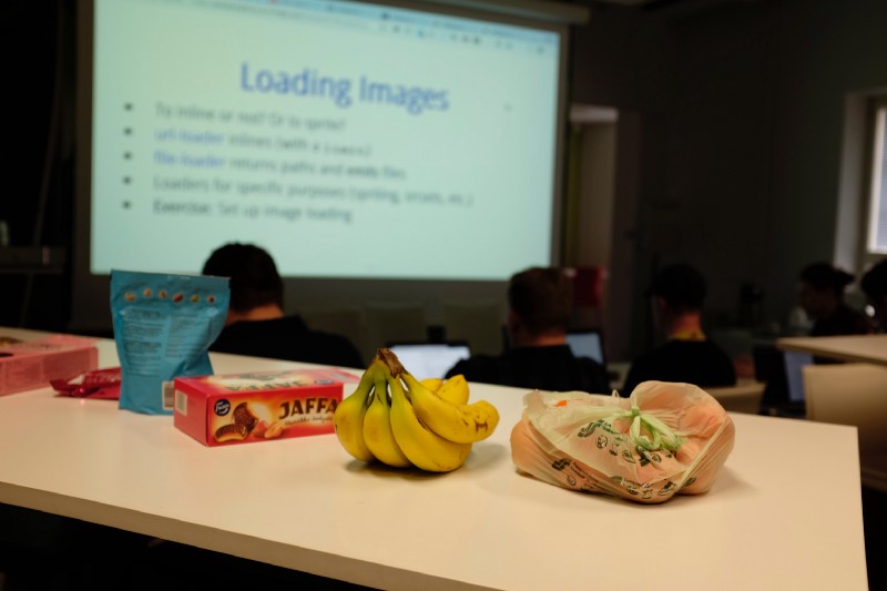 We had Jaffa cookies, bananas, and other goodies for our workshop students.